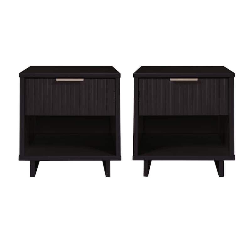 Manhattan Comfort Granville Mid Century Solid Wood 1 Drawer Nightstand Set of 2