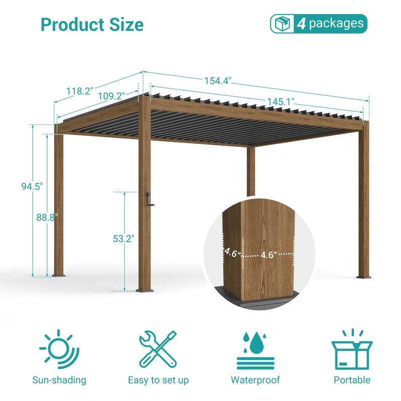 BONOSUKI Outdoor Louvered Pergola with Aluminum Frame for Modern Patio Living