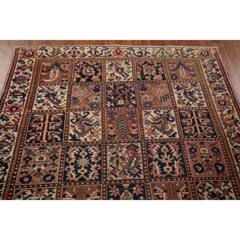 Garden Design Bakhtiari Persian Vintage Rug Hand-Knotted Wool Carpet - 5'3" x 9'9"