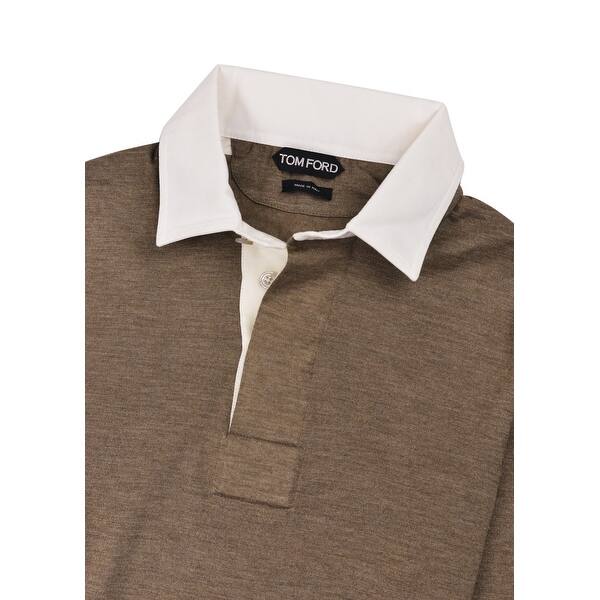 Shop Tom Ford Mens Brown Cashmere Silk Long Sleeve Polo Shirt