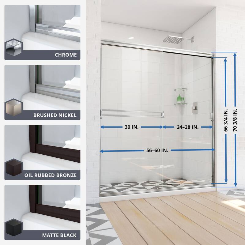 DreamLine Alliance Pro BG 56-60 in. W x 70 3/8 in. H Semi-Frameless Sliding Shower Door in Oil Rubbed Bronze and Clear Glass - Clear