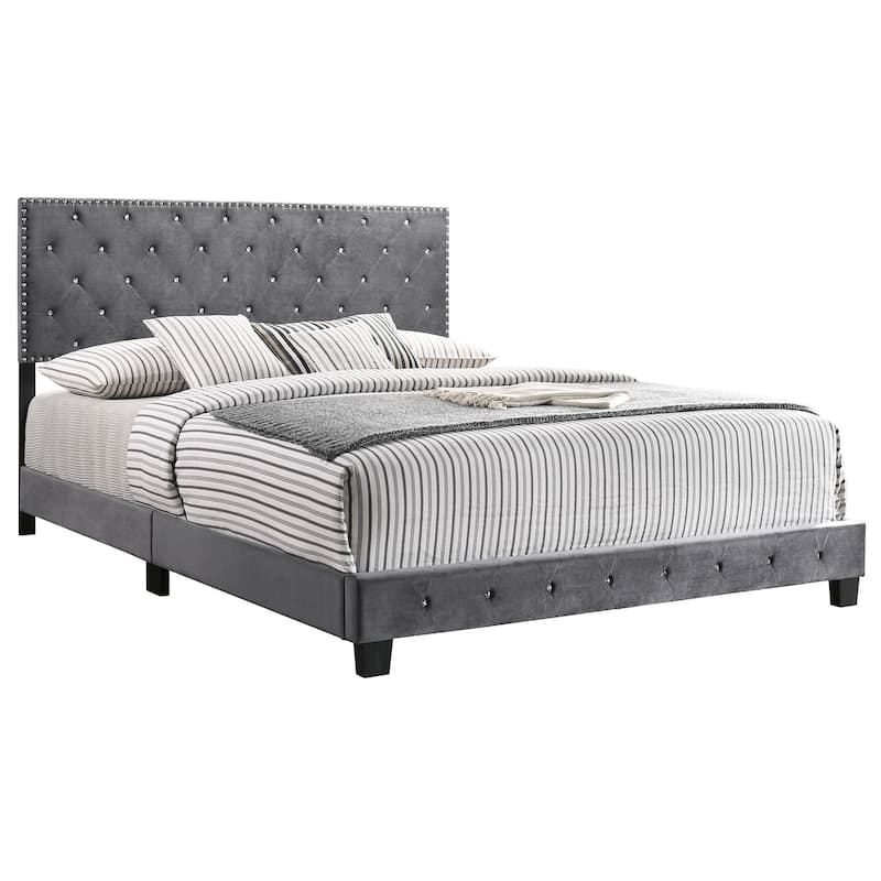 Velvet Upholstered Tufted King Panel Bed - 83" - Gray