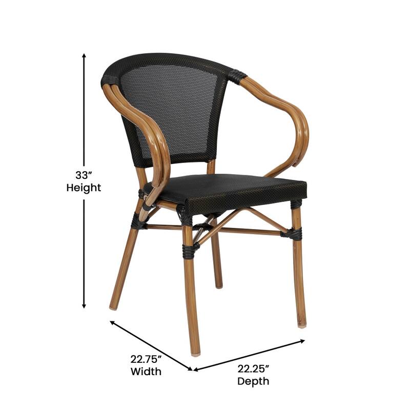 All-Weather Commercial Paris Chair with Arms and Metal Frame