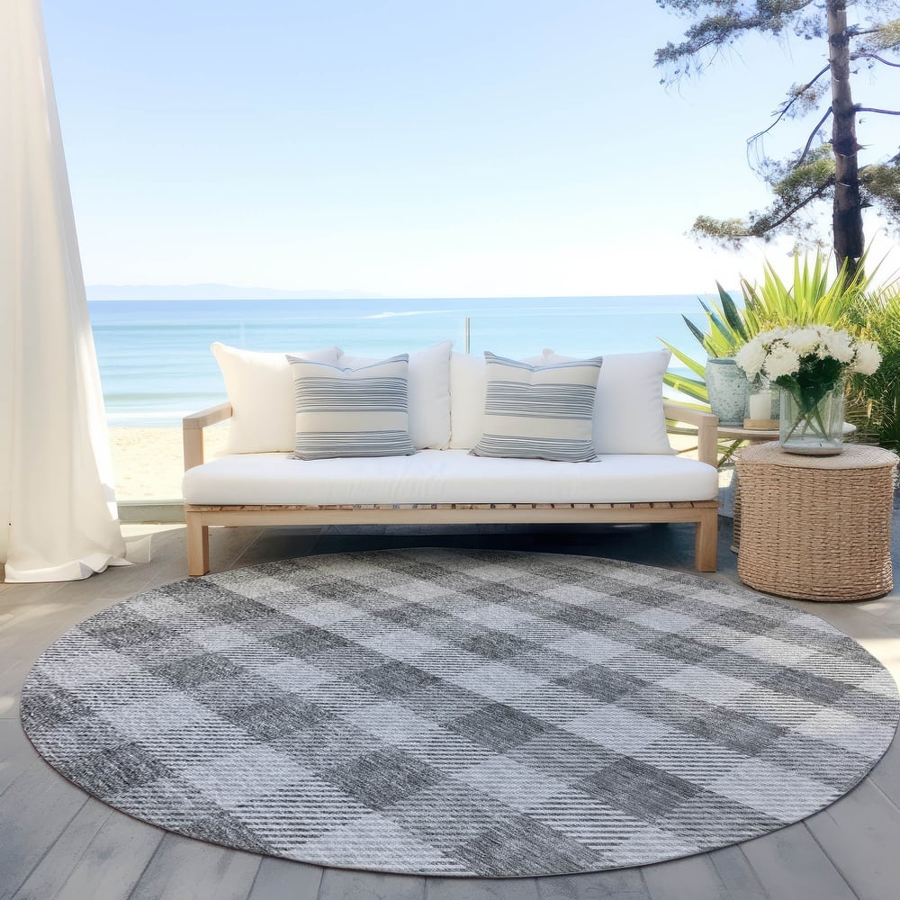 Machine Washable Indoor/ Outdoor Chantille Plaid Stripe Rug