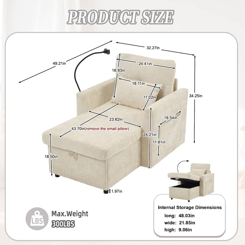 Multifunctional Lazy Person Sofa Recliner,Storage Backrest With Cell Phone Bracket Chenille Single Leisure Chair