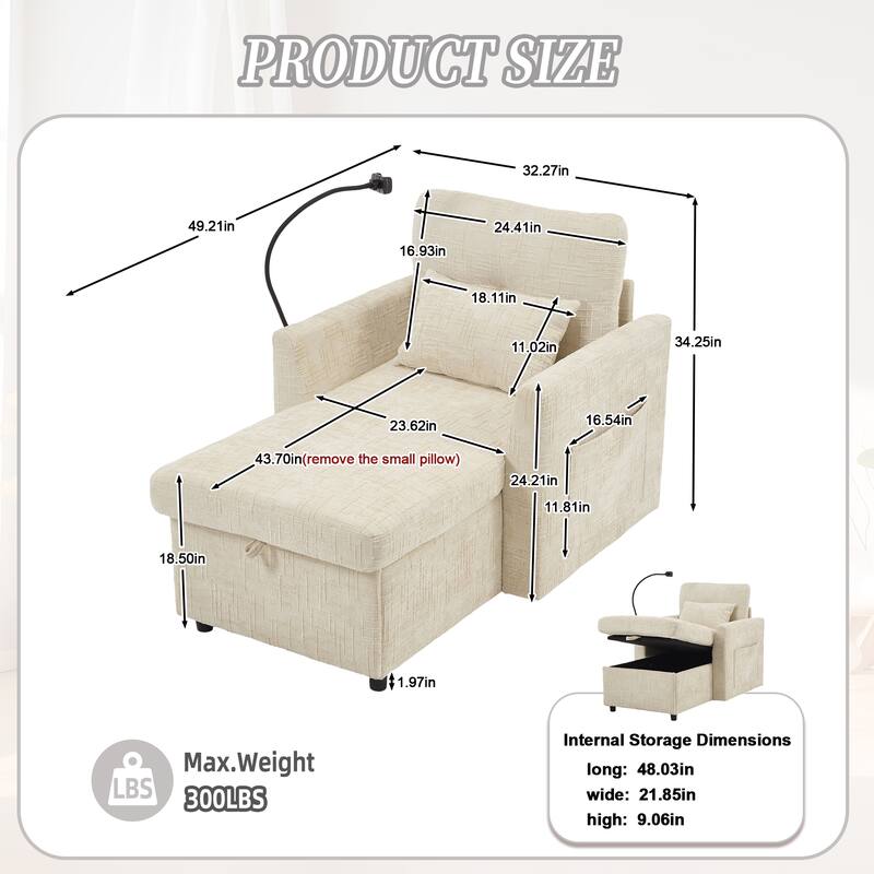 Multifunctional Recliner Sofa - Storage Backrest, Phone Holder, Chenille Leisure Chair - Living Room, Bedroom