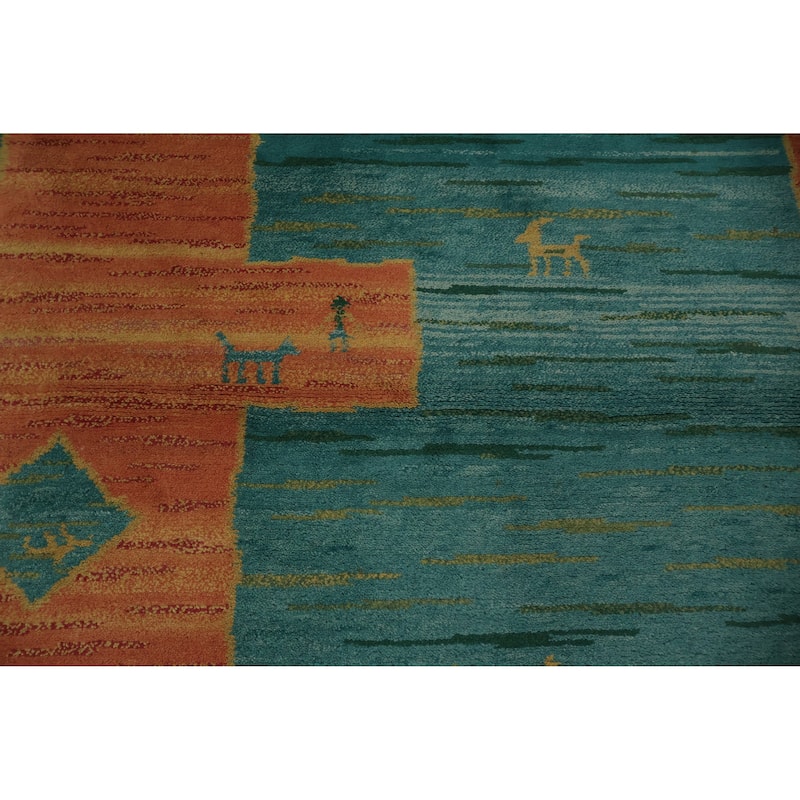 Hand Knotted Oriental 100% Wool Carpet Tribal Geometric Navy Blue & Blues Gabbeh Area Rug - 5' 6'' X 3' 7''