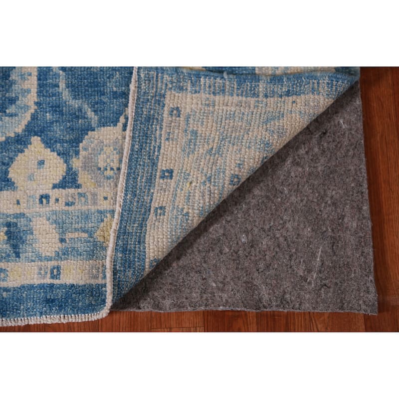 Hand Knotted Oriental 100% Wool Carpet Transitional Geometric Navy Blue & Blues Oushak Runner Rug - 15' 2'' X 2' 10''