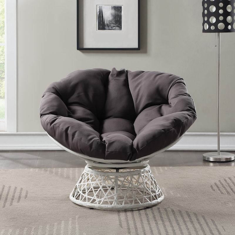 OS Home and Office Furniture Model BF25296CM-GRY Papasan Chair with Grey Round Pillow Cushion and Cream Wicker Weave