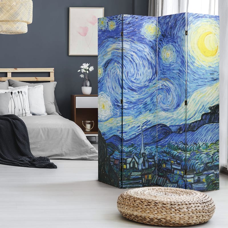 American Art Decor Double-Sided Canvas Room Divider, 4 Panels, 70" H x 63" L