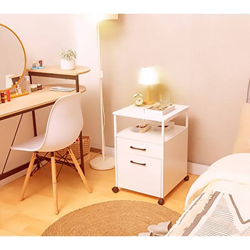 JJS Mobile Wood File Cabinet Open Shelf Filing Storage & Printer Stand for Letter-Size Hanging Files, Home Office Organizer