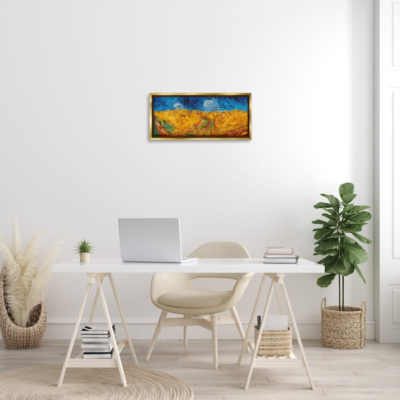 Stupell Wheat Field with Crows Classic Framed Floater Canvas Wall Art Design by Vincent Van Gogh