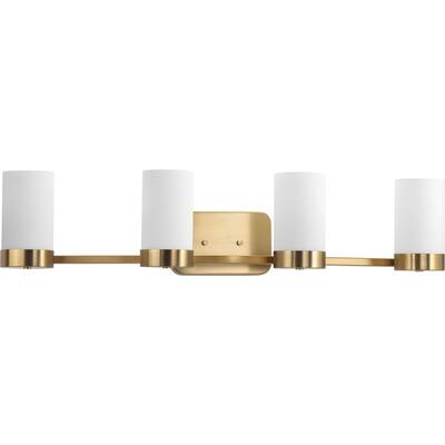 Elevate Collection Four-Light Brushed Bronze Etched White Glass Mid-Century Modern Bath Vanity Light - 7.5" x 34.5" x 7.75"