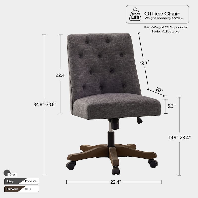 Armless Home Office Chair, 360° Swivel Upholstered Desk Chair, Adjustable Height Computer Task Chair with Wheels - N/A