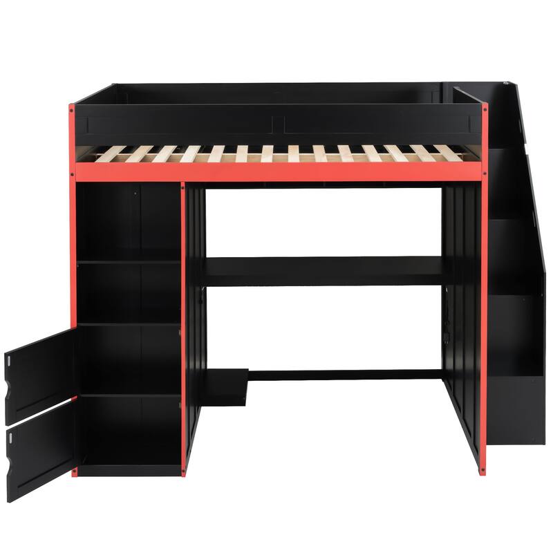 Gaming Loft Bed with Desk, Storage, and LED Lighting by Harper&Bright Designs
