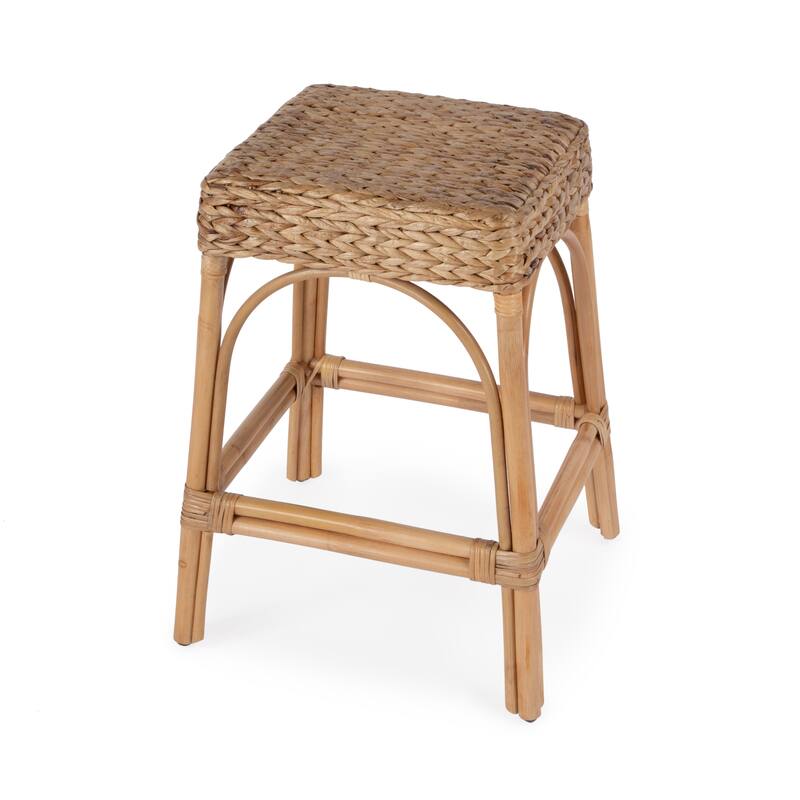 Robias 24.5" Rectangular Rattan and Water Hyacinth Counter Stool - Single - Natural - Counter Height