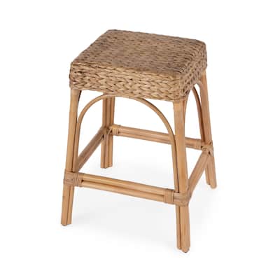 Robias 24.5" Rectangular Rattan and Water Hyacinth Counter Stool