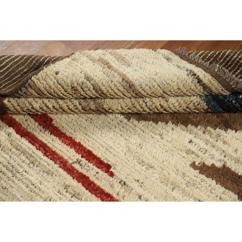 Abstract Moroccan Oriental Rug Hand-Knotted Modern Beige Wool Carpet - 3'9" x 6'2"