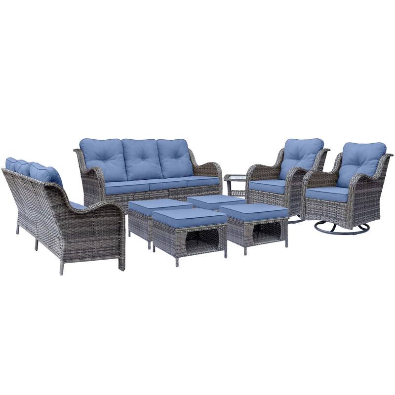9 Piece Outdoor Wicker Rattan Patio Furniture Seating Swivel Chair Set