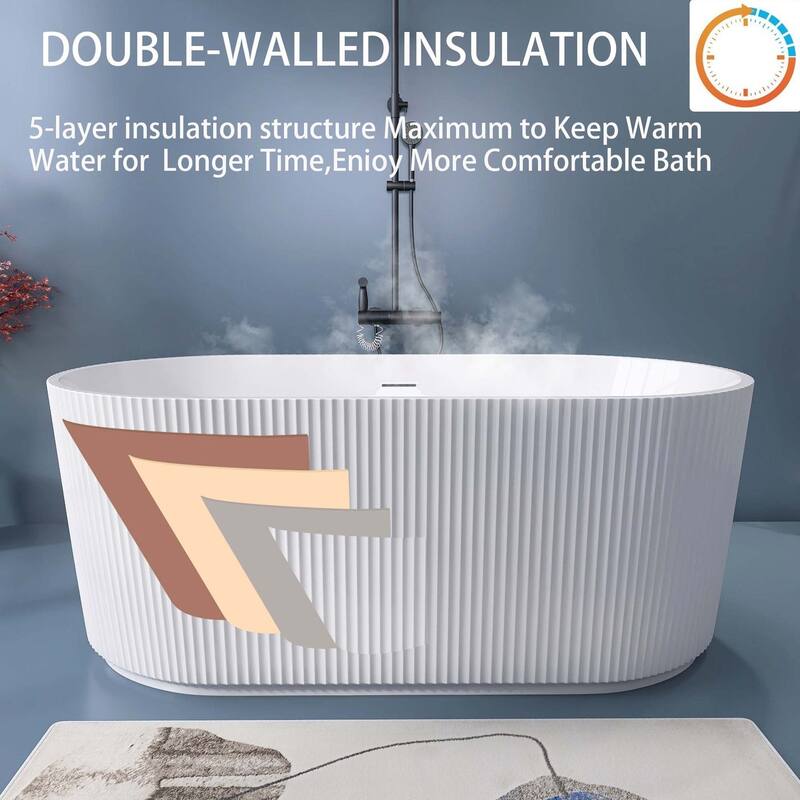 59 in. x 29.5 in. Acrylic Freestanding Flatbottom Soaking Bathtub in Gloss White