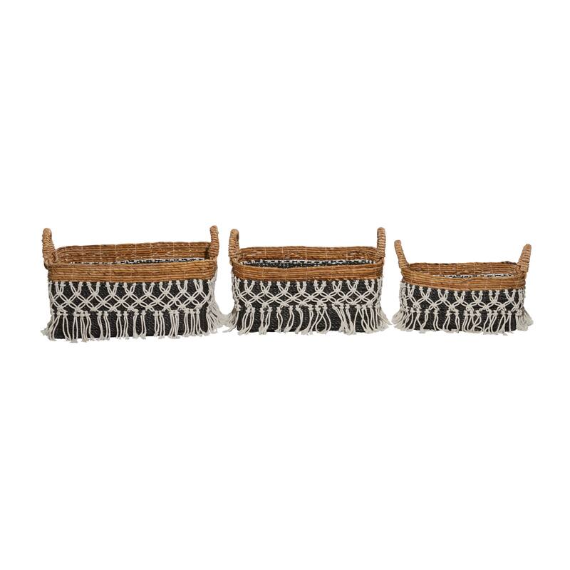 Black Banana Leaf Bohemian Storage Basket (Set of 3) - S/3 23", 22", 18"W