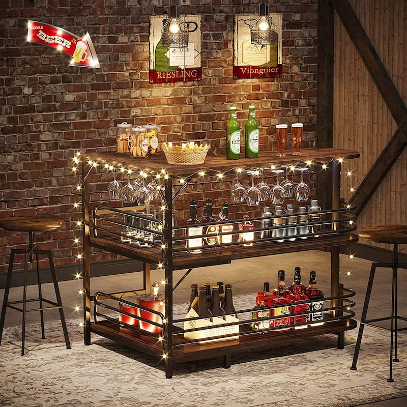 3 Tier Industrial Home Bar Unit L-Shaped Liquor Bar Table