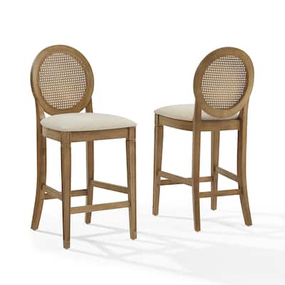 Crosley Katia 2-Piece Upholstered Cane-Back Counter Stool Set