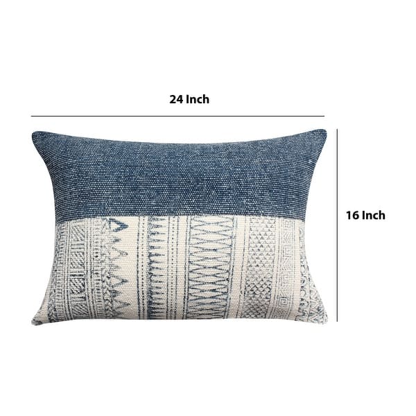 24 x 16 Handwoven Cotton Accent Pillow with Block Print, Gray and White ...