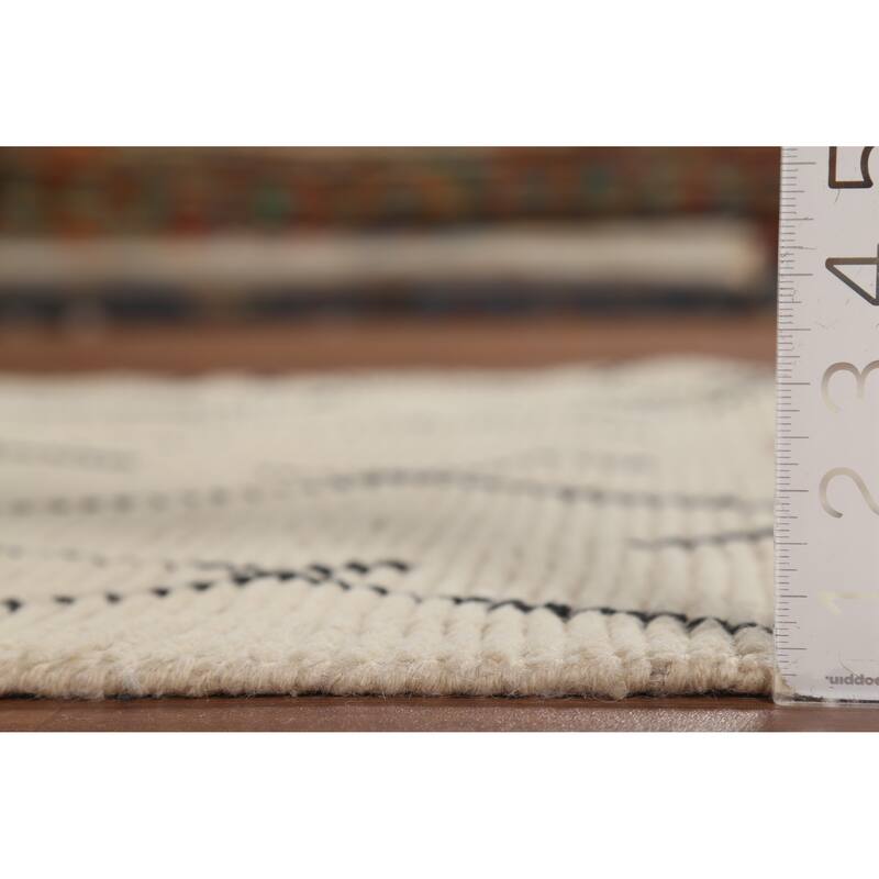 Hand Knotted Oriental 100% Wool Carpet Modern All-Over Beige & Ivories Moroccan Runner Rug - 13' 3'' X 3' 10''