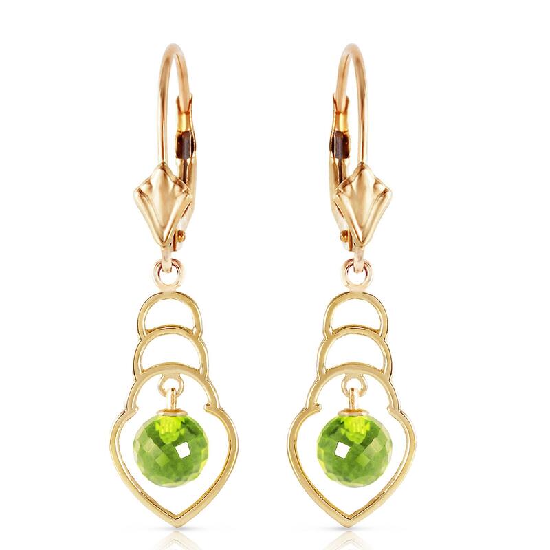 14K Solid Gold Leverback Natural Peridot Gemstone Fine Earrings