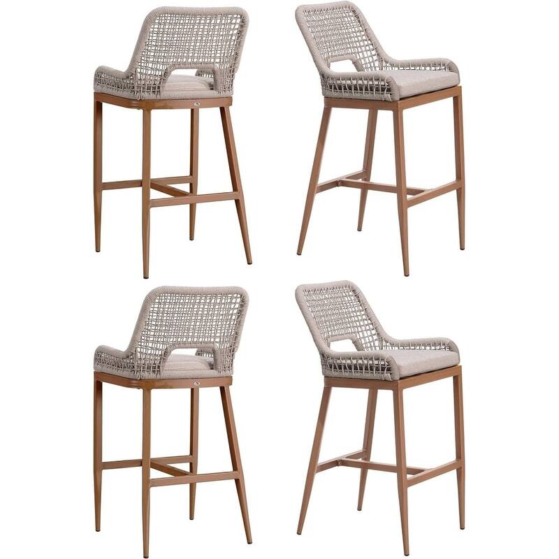 PURPLE LEAF Modern Counter Bar Stools Set of 4 Rattan Chairs with Back and Cushion Kitchen Barstools - Plaid - Counter Height