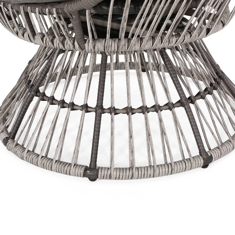 Gray Taupe Swivel Egg Chair Outdoor Faux Rattan with Water Resistant Cushions 58H