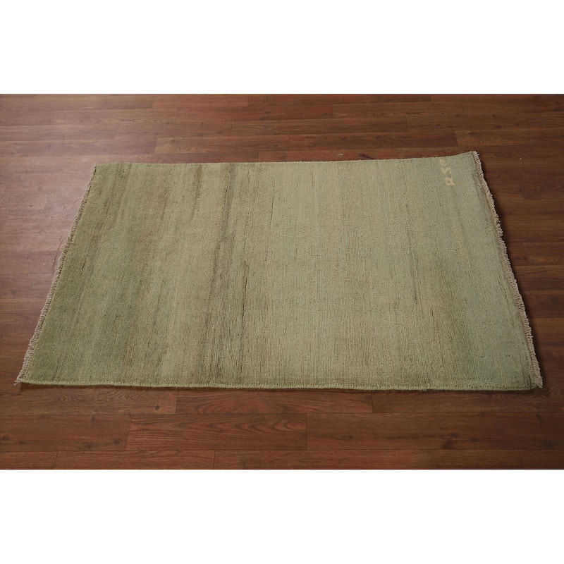 Modern Gabbeh Oriental Foyer Rug Hand-Knotted Green Wool Carpet - 2'7"x 4'0"