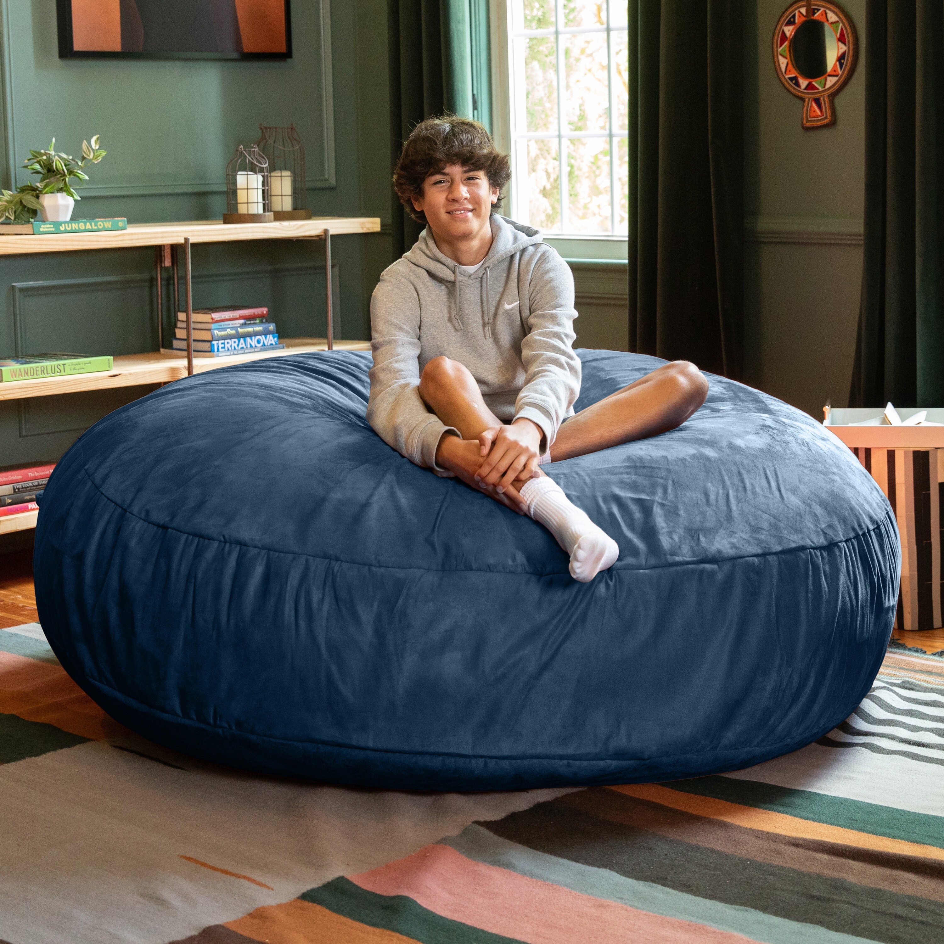 Jaxx 6 Foot Cocoon Large Bean Bag Chair for Adults Microsuede Navy