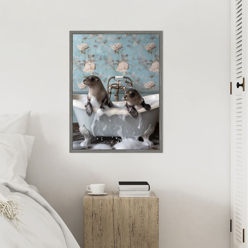 Seal Soak by Niky Rahner Framed Canvas Wall Art