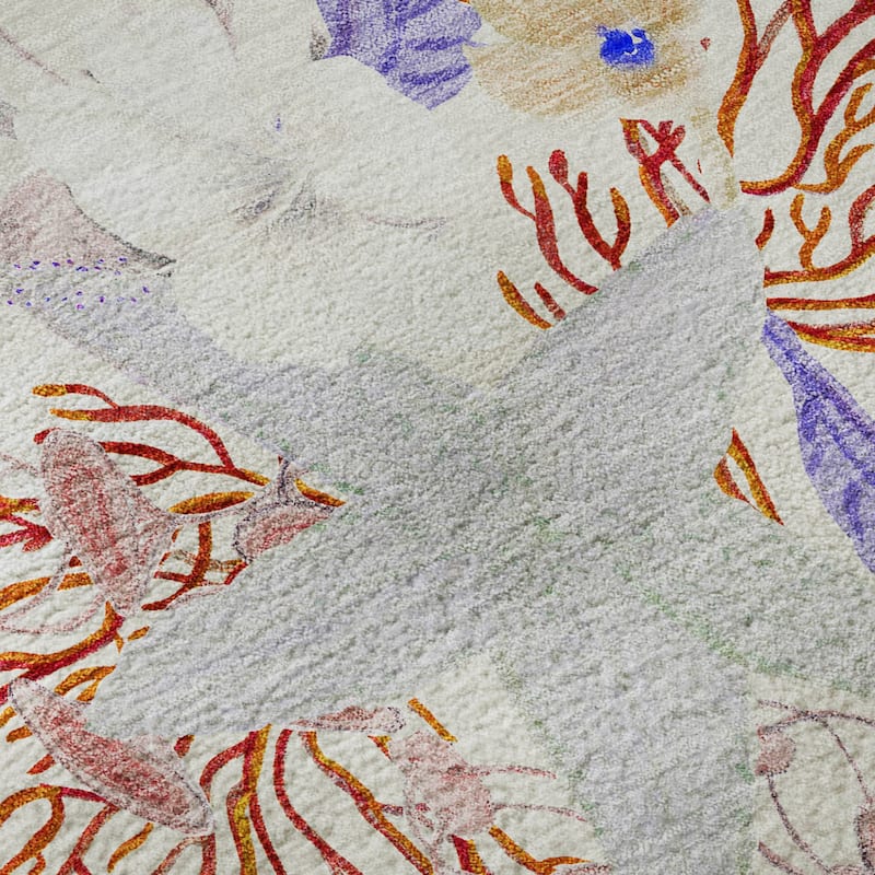 Premium Washable Super Soft Coral Starfish Coastal Mayfield Rug