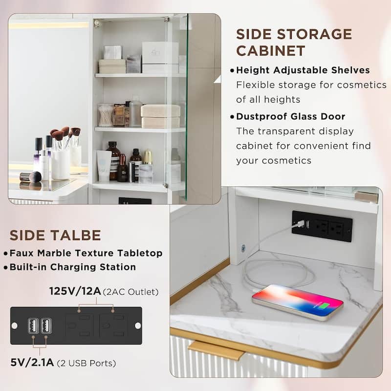 Modern Makeup Vanity Desk with HD Lighted Mirror, Dressing Table