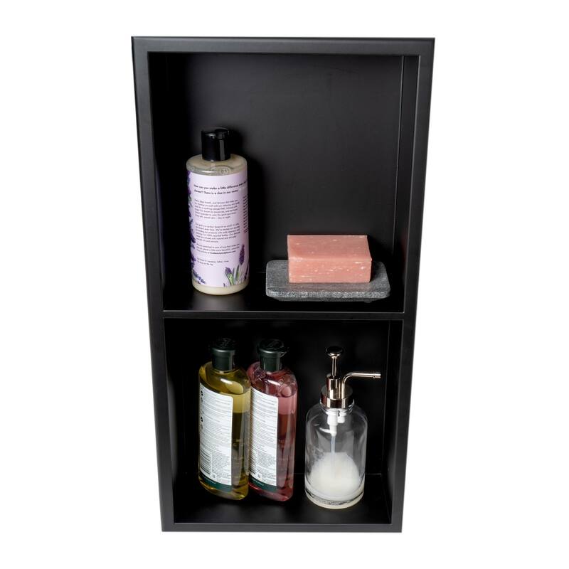 ALFI brand 12 x 24 Black Matte Stainless Steel Vertical Double Shelf Bath Shower Niche