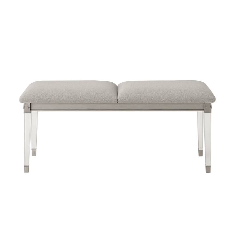 Boucle Upholstered Bench with Acrylic Legs in Light Gray