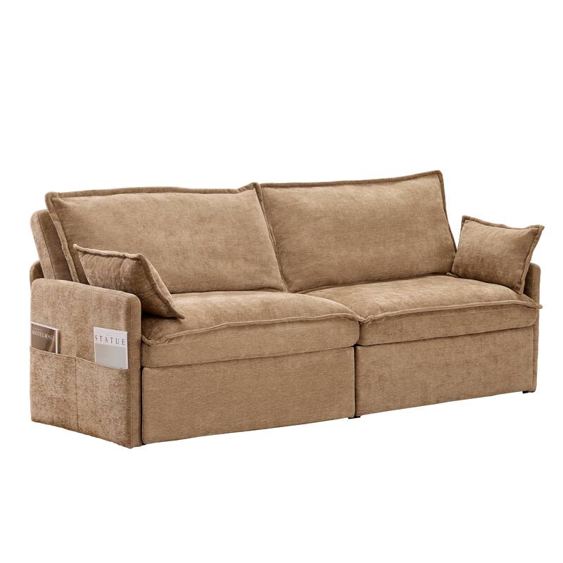 73.6" Corduroy 3-in-1 Convertible Sofa Bed with Pull-Out Sleeper, USB Charging Ports, and Side Storage