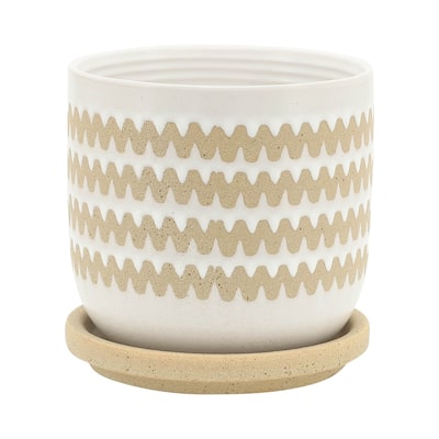Sagebrook Home Zig-Zag Ceramic Planer with Saucer