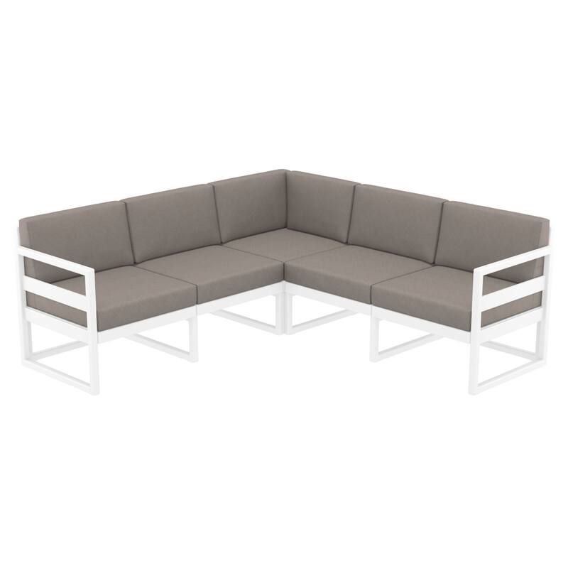 2 Piece White Patio Sectional Lounge Set with Taupe Sunbrella Cushion 78.75"