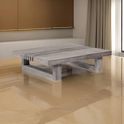 Hida 33 Inch Outdoor Patio Coffee Table, Grooved Top, Gray Eucalyptus Wood