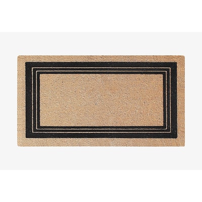 A1HC Classic Border Entrance Door Mats, Durable Large Outdoor Rug, Non-Slip, Flock Doormat Black/Beige