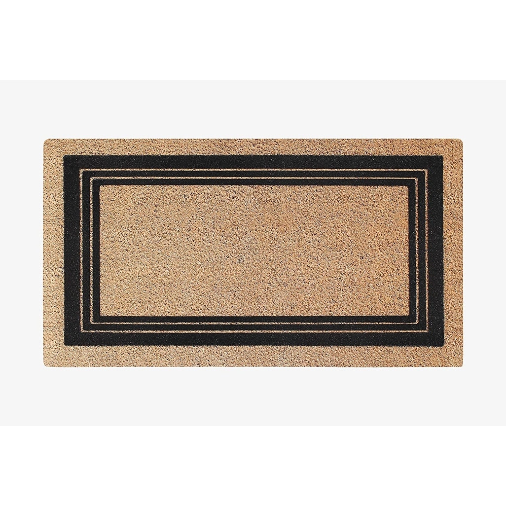 A1 Home Collections Classic Border Entrance Door Mats, Durable Large Outdoor Rug, Non-Slip, Flock Doormat Black/Beige