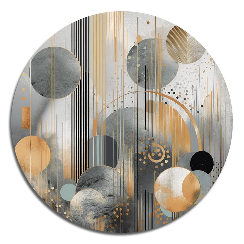 Designart "Abstract Shapes And Lines II" Abstract Marble Metal Round Wall Art