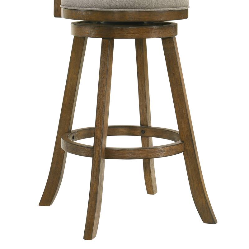Kodi Modern Farmhouse Swivel Wood Counter Height Kitchen Bar Stool in Sepia Brown Finish with Fabric Upholstered Seat