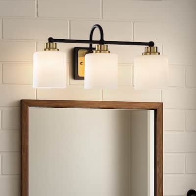1/3-Light Modern Elegant Brass And Black Bathrooom Vanity Light With Milk White Glass Shades