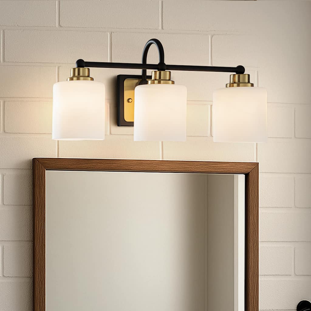 1/3-Light Modern Elegant Brass And Black Bathrooom Vanity Light With Milk White Glass Shades
