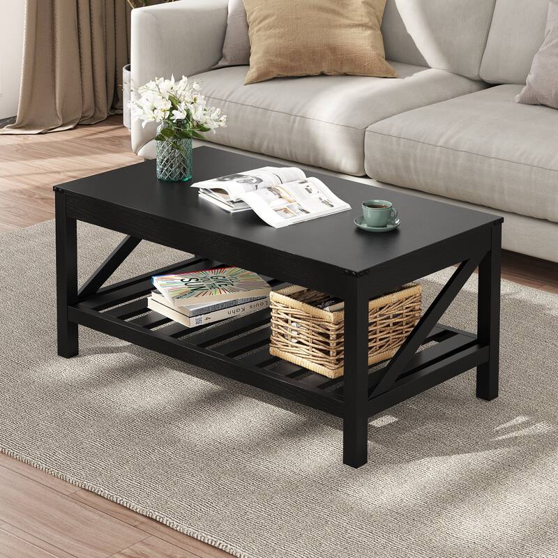 Crestlive Living Room Coffee Table with Storage Shelf, Sofa Center Table - 40.16" W x 22.05" D x 18.11" H